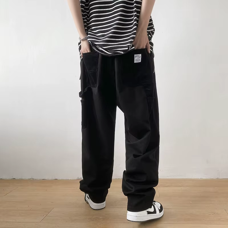 Style japonais coupe ample jambe droite pantalons décontractés automne tendance coréenne hommes Cargo pantalon haute rue cloche bas cool