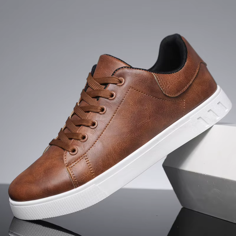 Chaussures de skateboard en cuir pour hommes 2026 – Baskets décontractées noires pour le sport et le tourisme