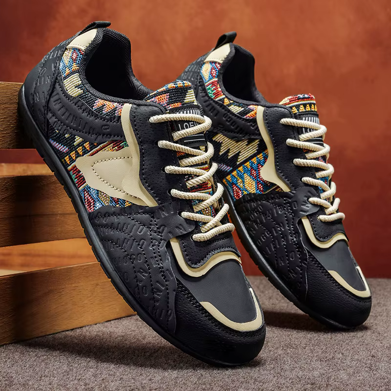Baskets rétro allemandes pour hommes - Chaussures décontractées basses à imprimé tribal ethnique