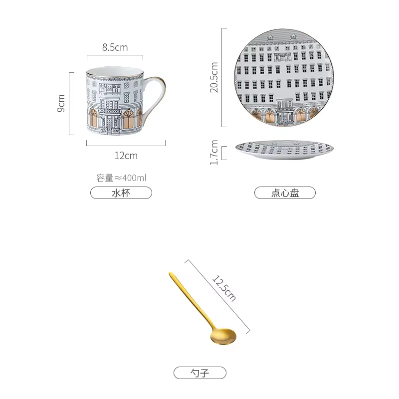 Disque en céramique d'architecture romaine de style européen, tasse à café, snacks, assiette de plat principal, ustensiles de cuisine, tasse à café, rangement