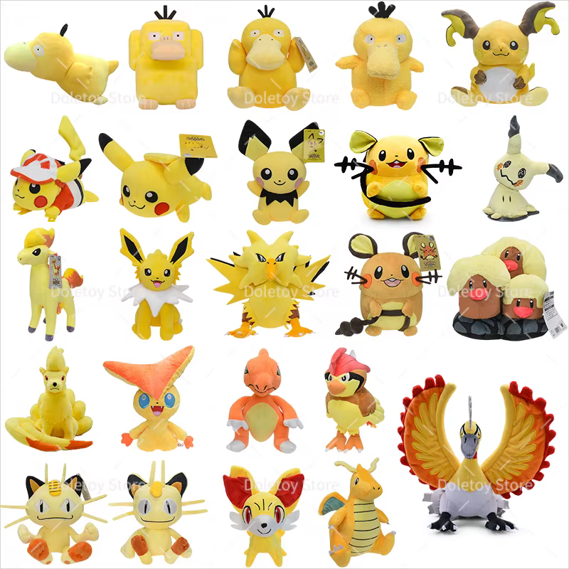 Peluche Pokemon Pikachu Psyduck Jolteon brillant Ho-Oh Fennekin Dedenne