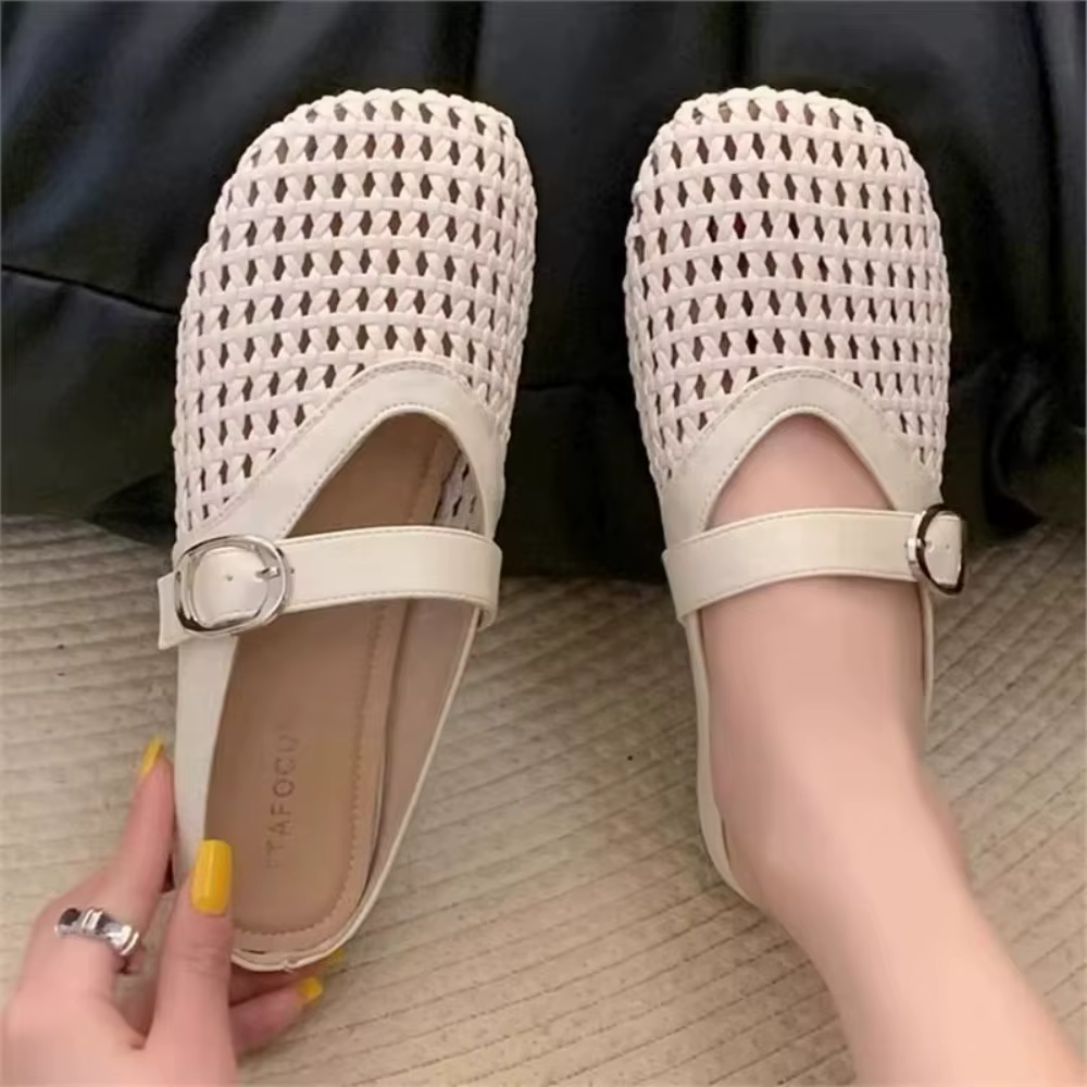 Mules pour femmes, nouvelles sandales d'été tissées à bout fermé