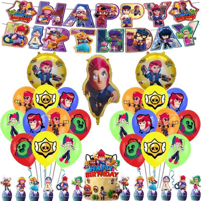 Ballons de combat, Bannière Joyeux Anniversaire, Décoration de fête sur le thème de la bataille, Décor de fond, Décoration de gâteau, Vaisselle jetable, Porte-clés