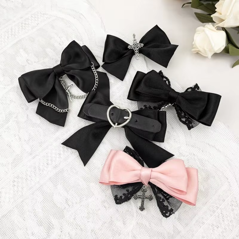 Barrette à cheveux gothique avec nœud en dentelle, coiffure mignonne élégante, épingle à cheveux H7EF