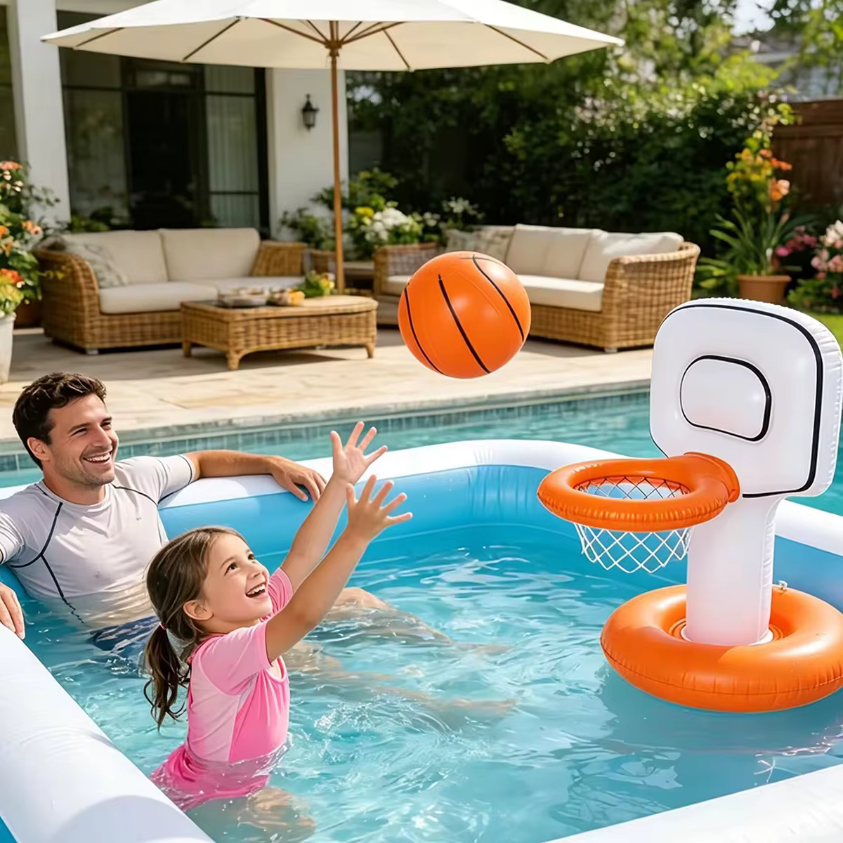Ensemble de panier de basket flottant gonflable en PVC épais, jeu de tir aquatique avec mini ballon de basket pour piscine, plage et jardin en été