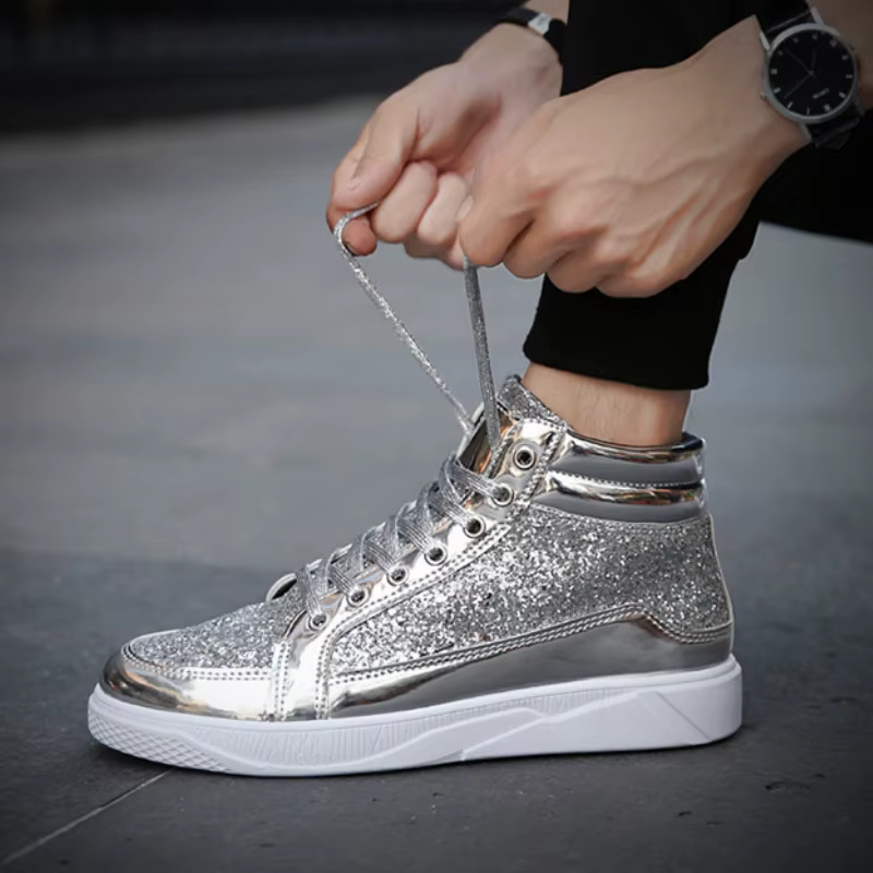 Offre spéciale homme baskets hautes luxe paillettes hommes bottines mode chaussures décontractées antidérapantes haute