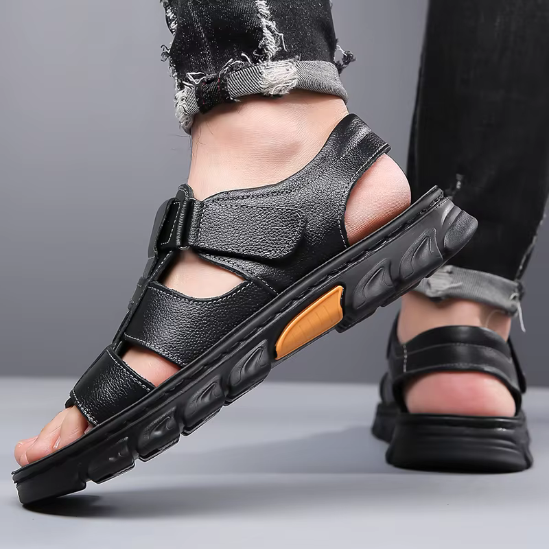 Sandales pour hommes, chaussures ajustables de couleur unie