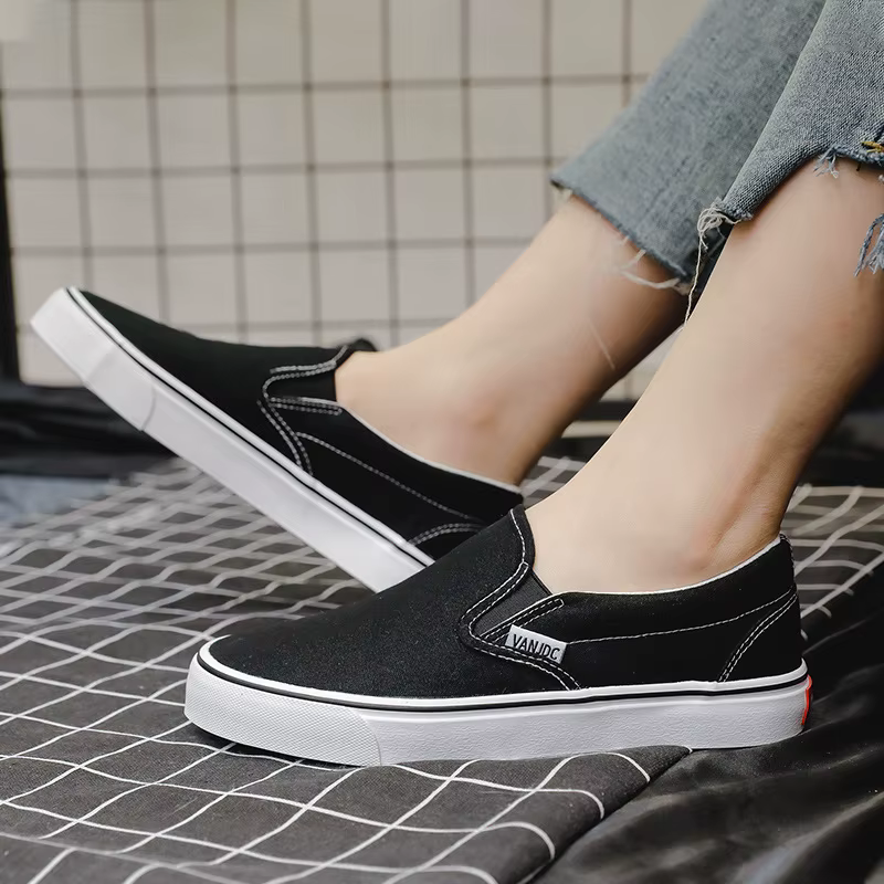 Chaussures en toile blanche femmes Couple sans lacet plat confortable