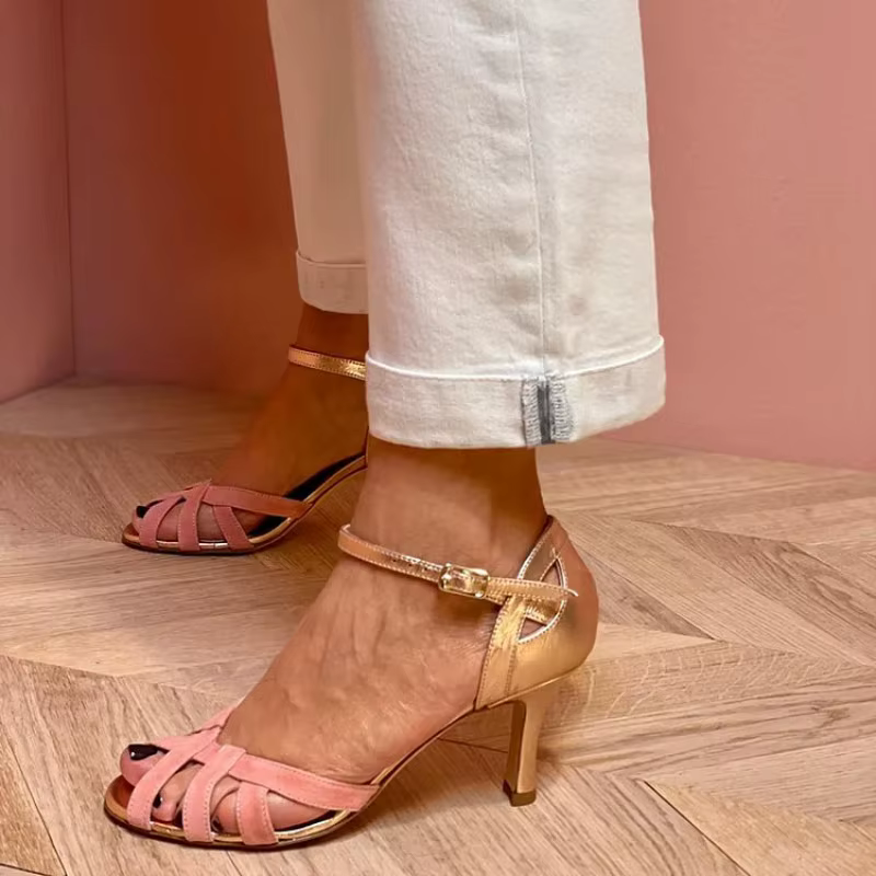 Sandales d'été à talons hauts pour femmes, bout ouvert, en daim, grandes tailles, confortables, pour soirée, avec boucle de luxe, nouvelle collection 2026