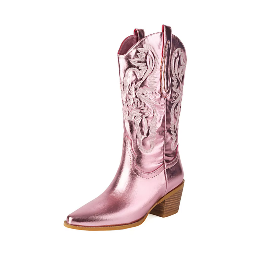 Femmes pointues automne et hiver mode talon carré Tube moyen Western Cowboy chevalier robe fête vêtements de travail bottes de marche 382