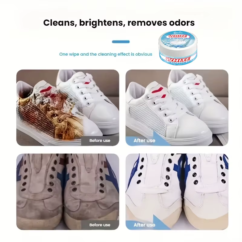 Crème Nettoyante et Rénovatrice pour Chaussures Blanches – Nettoyant et Redresseur de Brillance pour Baskets