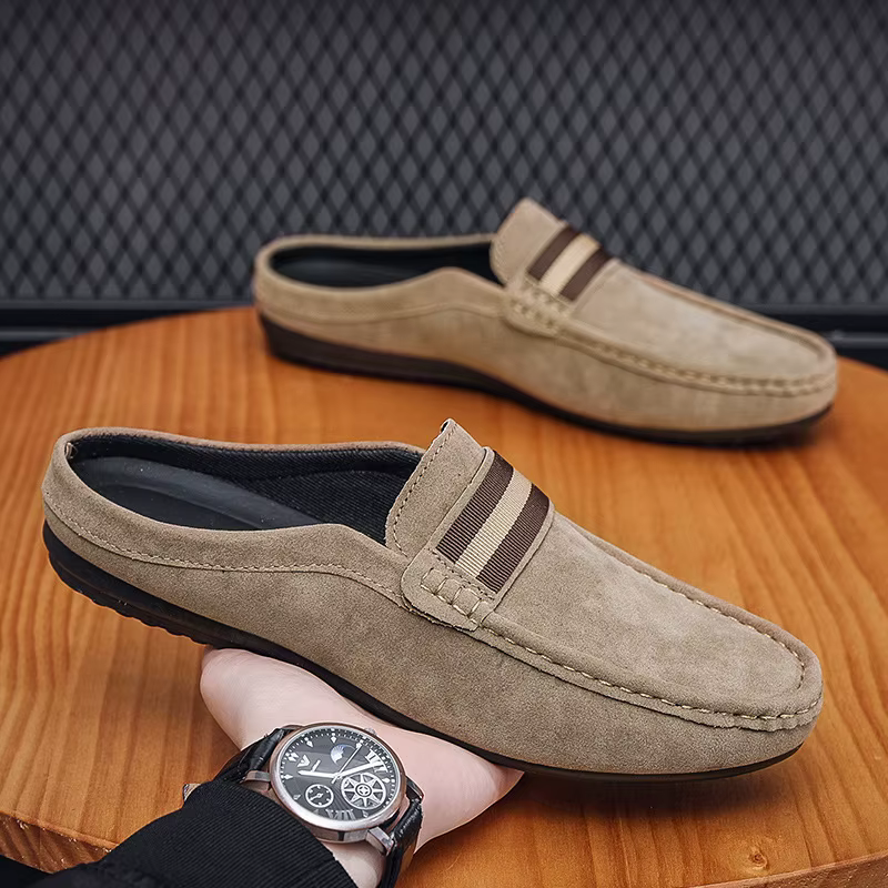 Mules d'été en daim et cuir
