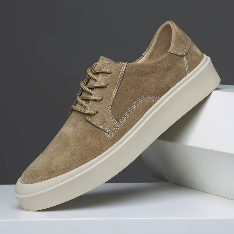 Baskets décontractées en cuir suédé beige pour hommes