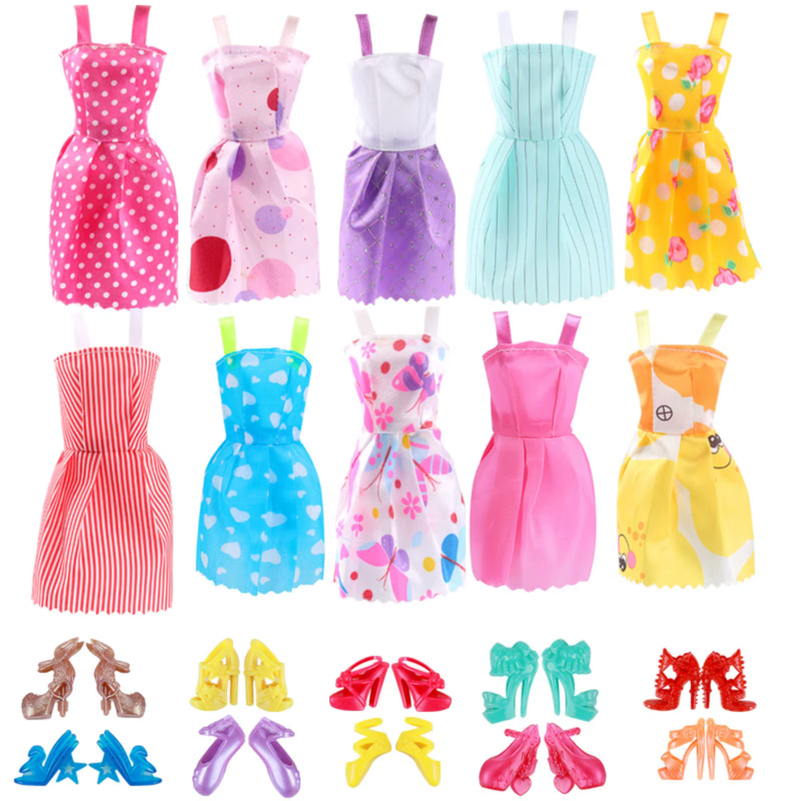 Ensemble de vêtements à la mode pour poupées Barbie, chaussures de poupée faites à la main, bottes, Mini robe, support de tenue, bricolage pour filles, cadeaux pour filles, 10/20/40/60 pièces