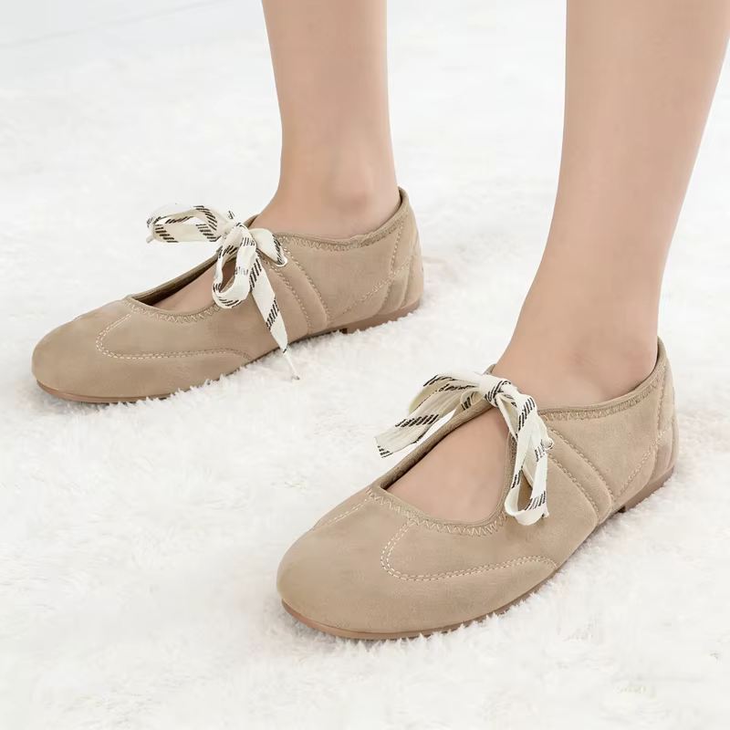 Mode à lacets couture Design marque ballerines femmes haute qualité Faux daim Mary Jane chaussures confortables bout rond mocassins