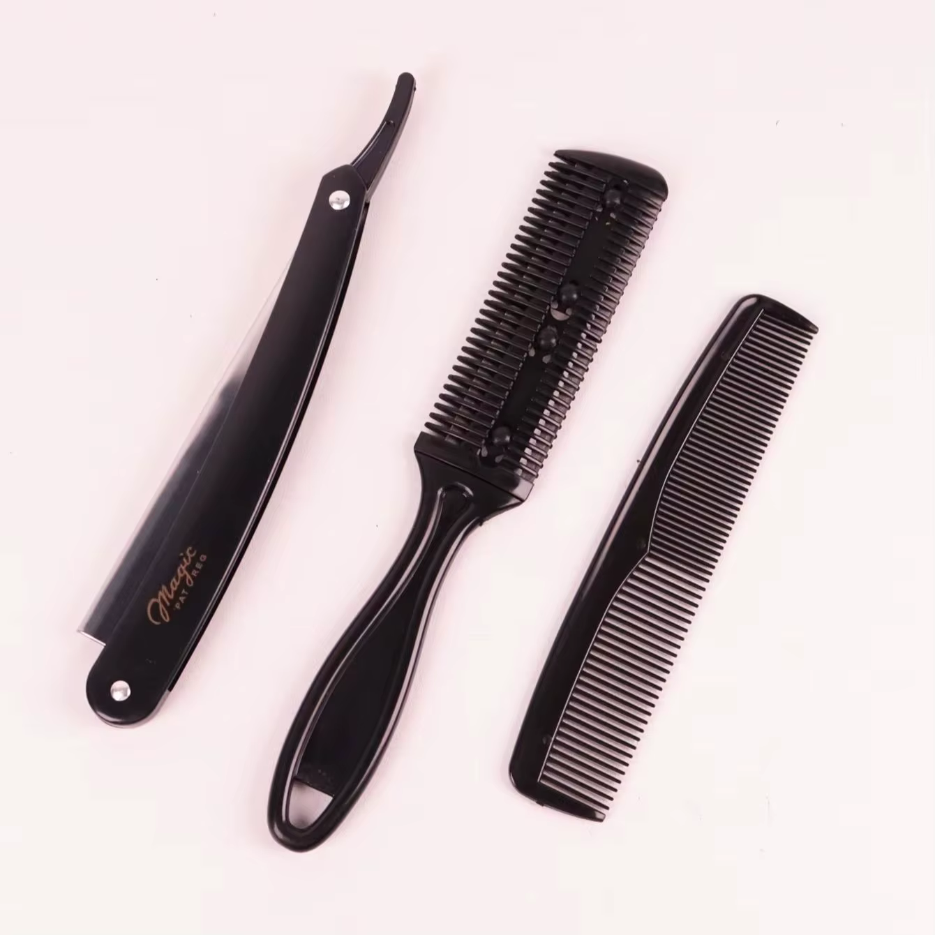 Ensemble d'outils de coiffure - rasoir, peigne avec rasoir, peigne à double face, outils de coiffure, spécialement conçus pour les perruques en cheveux naturels