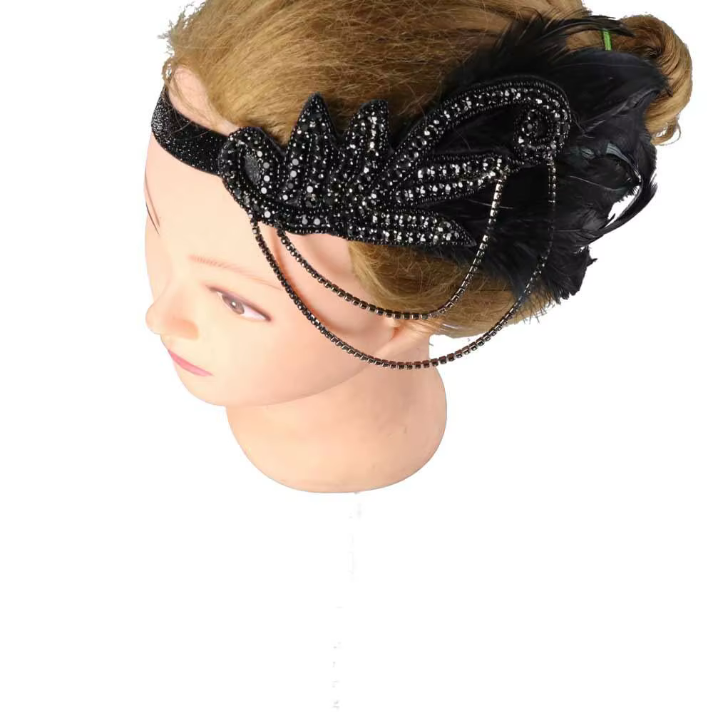 Robe de Cosplay Gatsby en chaîne, couvre-chef en plumes, accessoires de fête de mascarade, bandeau de Style coréen, cheveux à paillettes
