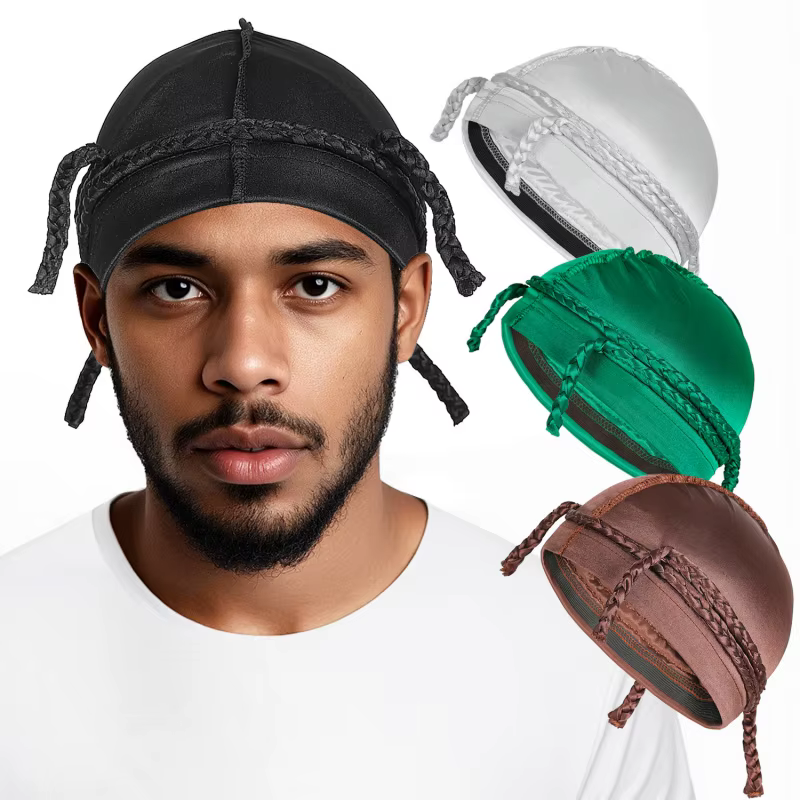 Nouveau bonnet turban hip-hop pour homme, style dreadlocks, couleur unie, polyvalent, tressé, Durag, casquette ethnique
