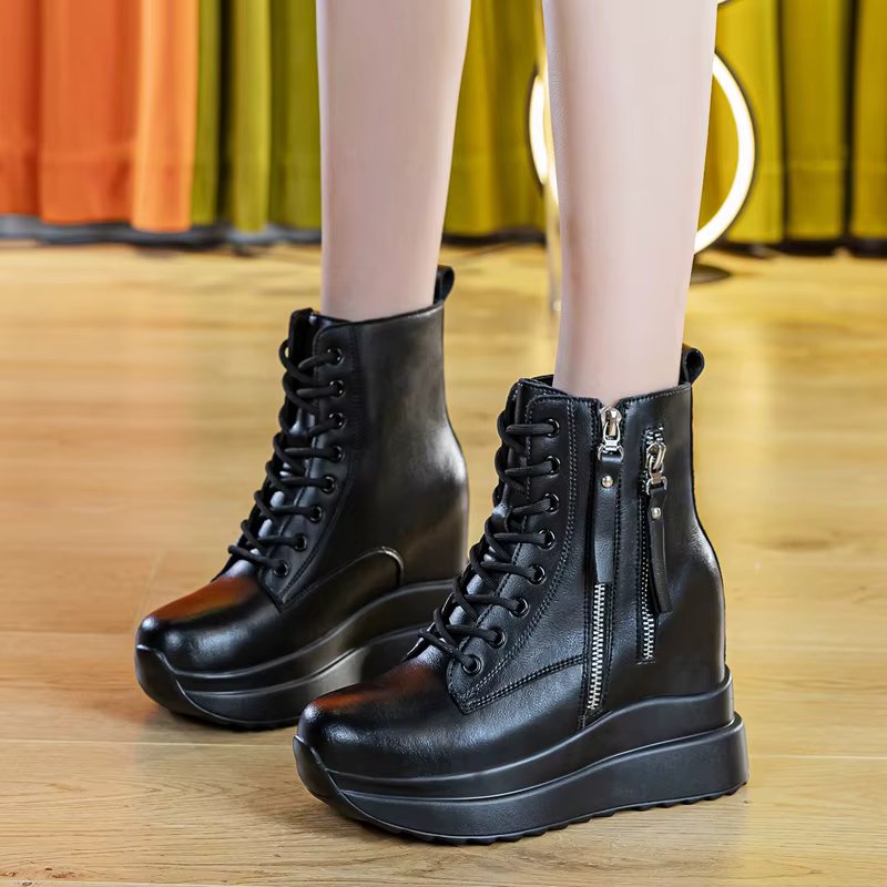 9cm plate-forme baskets à semelles compensées femmes chaussures en cuir véritable à lacets printemps automne hiver