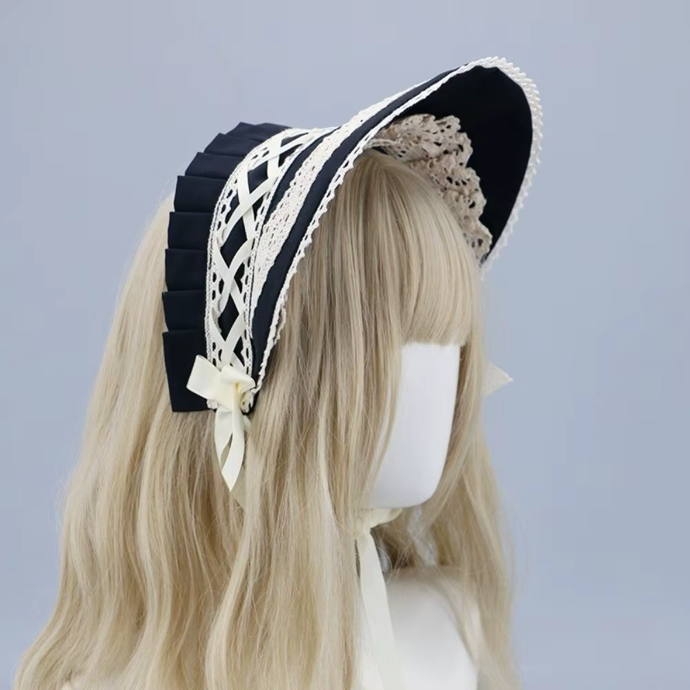 Bonnet Lolita Style Pastorale pour Fille, Nœud Vintage Victorien, Coiffe Élégante et Magnifique en Dentelle, Chapeau de Fête