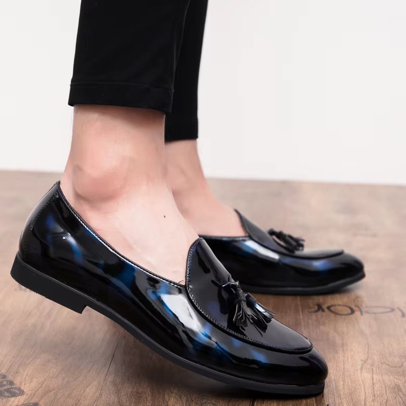 Mode hommes chaussures en cuir verni 37-47 taille garçons mocassins respirants noir doux en plein air décontracté été Mules robe appartements