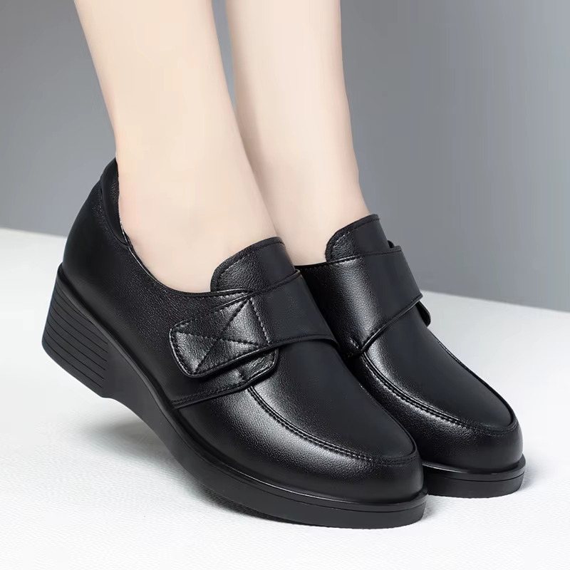 Nouvelle collection printemps – Chaussures en cuir à talon bas compensé pour femme