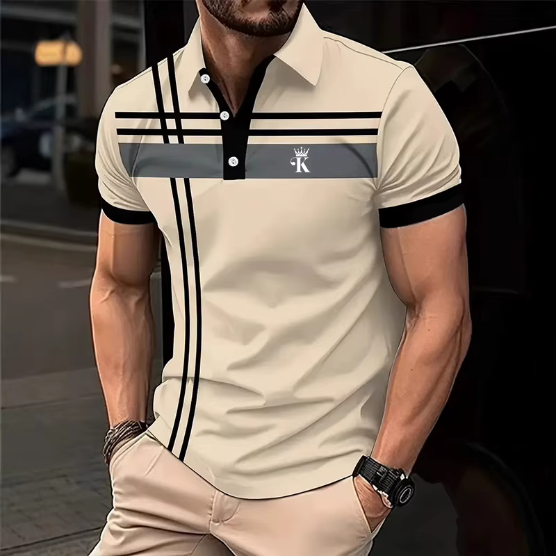 Chemises polo rayées rouges pour hommes de style européen, col contrasté, manches courtes, mode quotidienne, vêtements d'affaires pour hommes, vêtements d'été