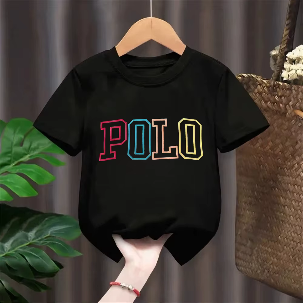 Polo tendance à imprimé lettres, décontracté et polyvalent, adapté à la tenue quotidienne des filles, t-shirt d'été pour enfants, 100% pur coton, style coréen
