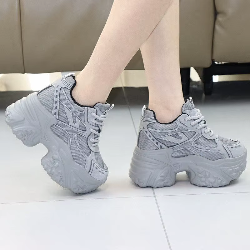 Baskets Chunky 12 cm pour Femme – Chaussures Confortables en Cuir Véritable à Plateforme et Talon Compensé pour le Quotidien et le Bureau