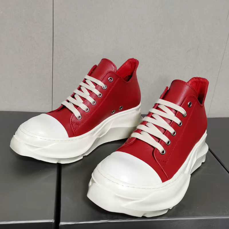 Femmes hommes rouge en cuir véritable baskets basses hauteur augmentant plate-forme chaussures plates mode tête ronde
