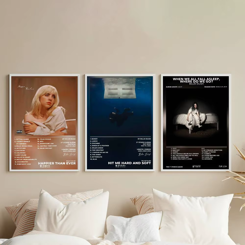 Autocollants muraux auto-adhésifs pour décoration de maison, imprimés de galerie d'affiches Singer B-Billie E-EilishS, autocollants muraux pour salon
