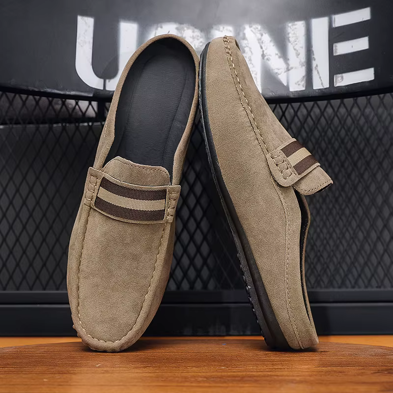 Mules d'été en daim et cuir