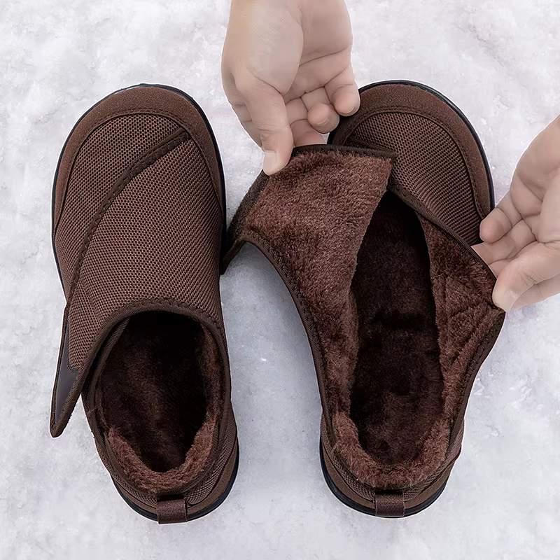 Chaussures d'hiver ouvertes à bout large doublé de fourrure pour hommes et femmes âgés, chaussures pour diabétiques, graisse des pieds gonflés, orthopédiques, Hallux Valgus, oignon