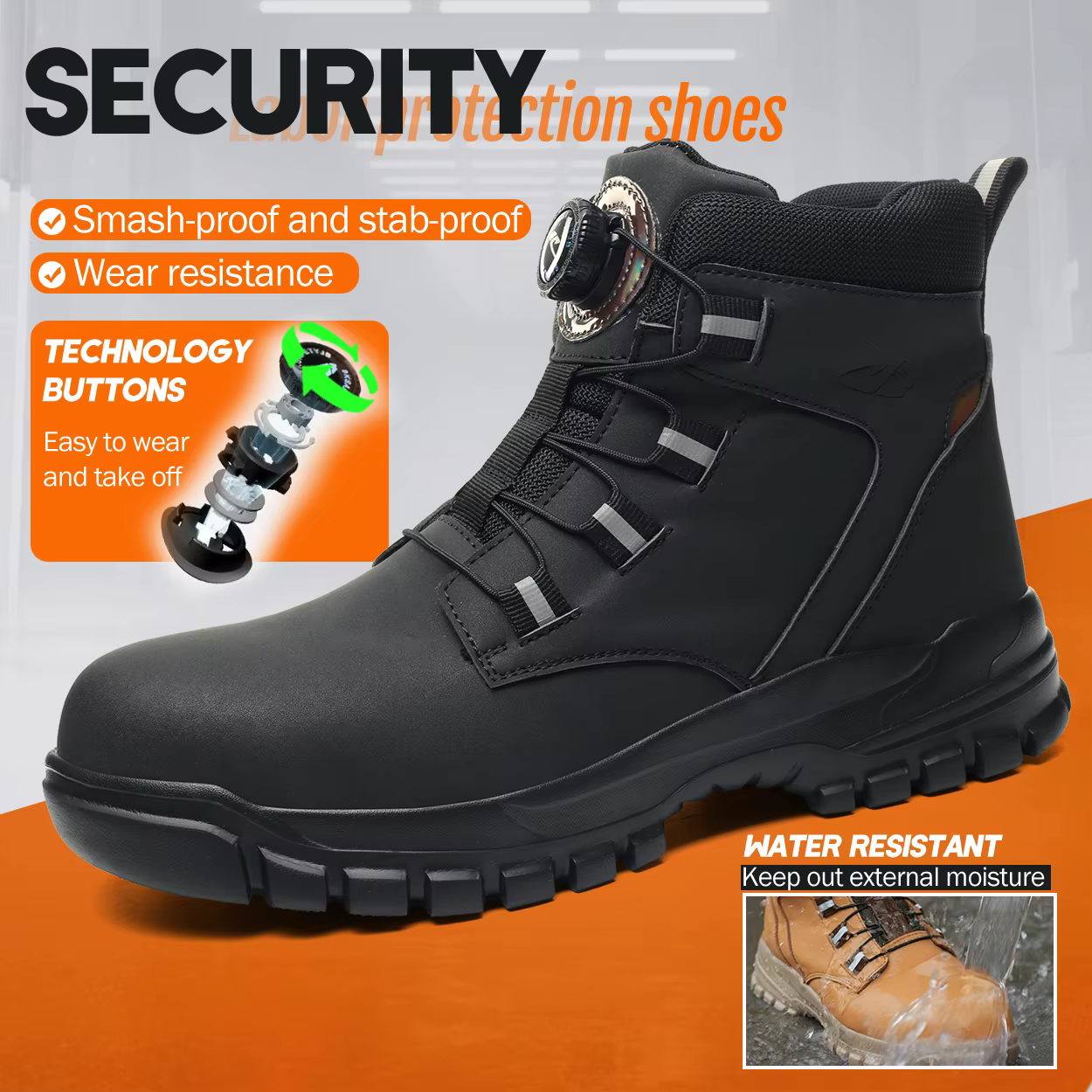 Chaussures de travail à bouton rotatif pour hommes