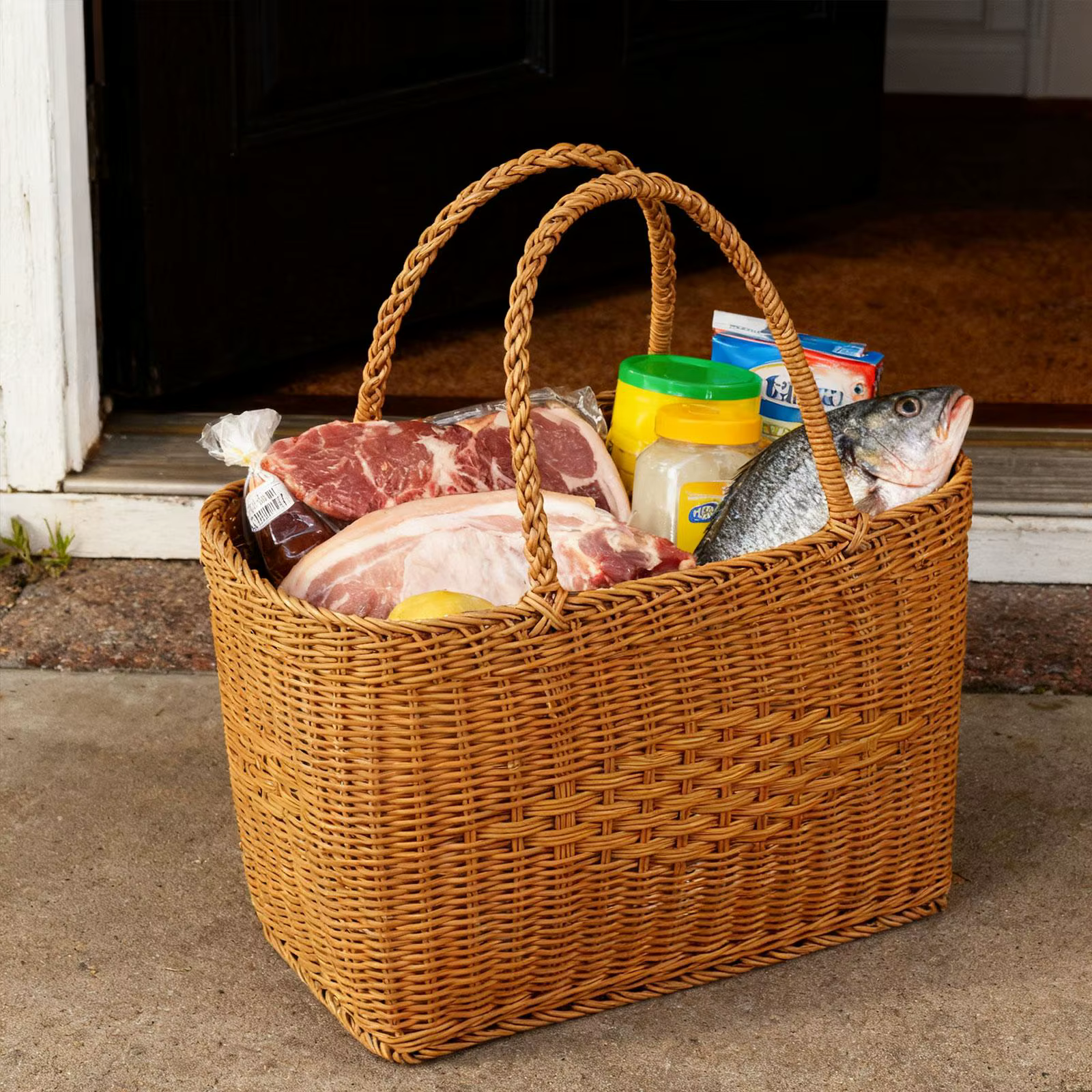Panier de pique-nique tissé à la main, simple, portable, avec poignées, multifonctionnel pour