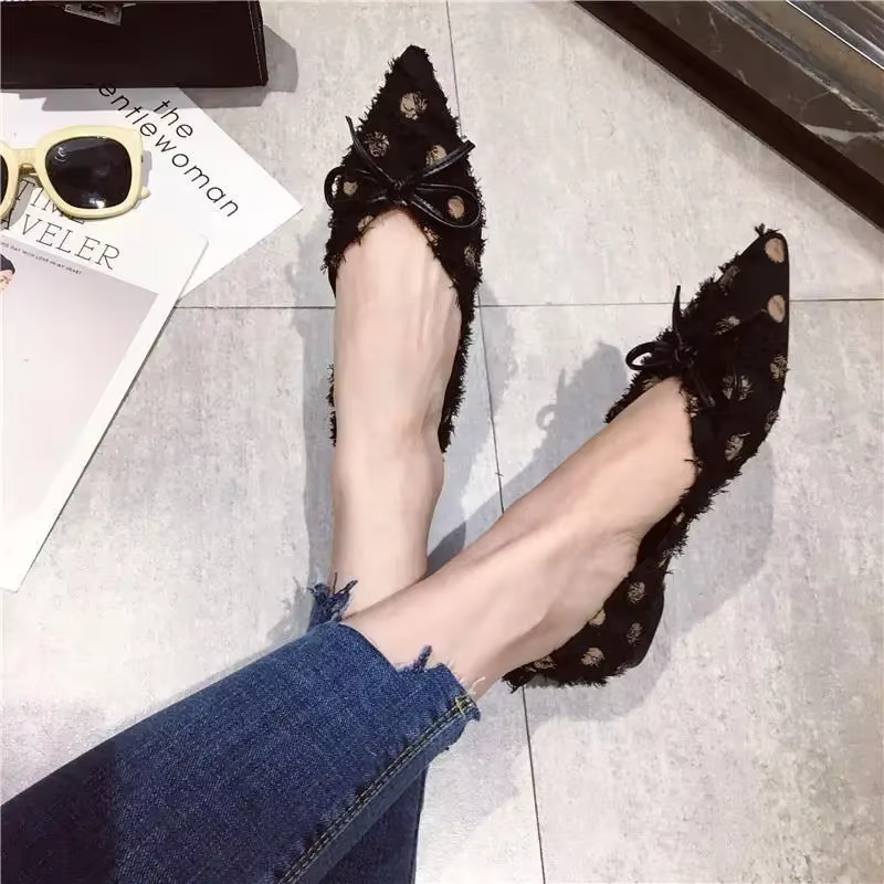 Chaussures pour dames avec nœud élégant fête bout pointu vacances jeune sans lacet printemps Style coréen Chic