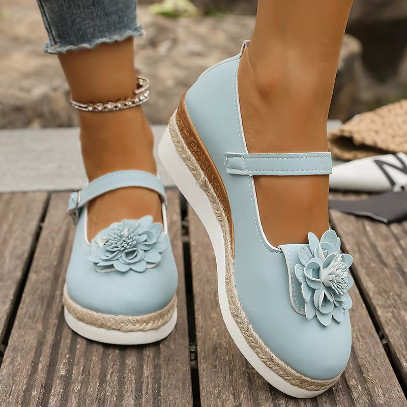 Blanc Mary Jane chaussures à semelles compensées pour femmes mode fleur décor Espadrilles sandales femme 2025 printemps automne décontracté plate-forme pompes