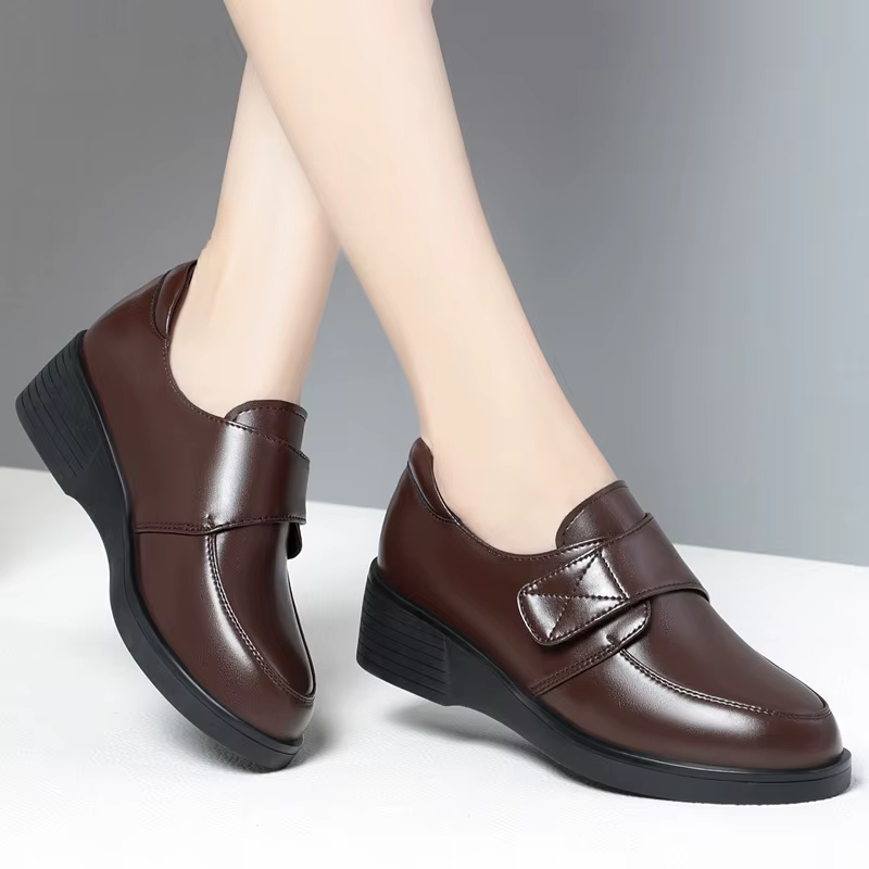 Nouvelle collection printemps – Chaussures en cuir à talon bas compensé pour femme