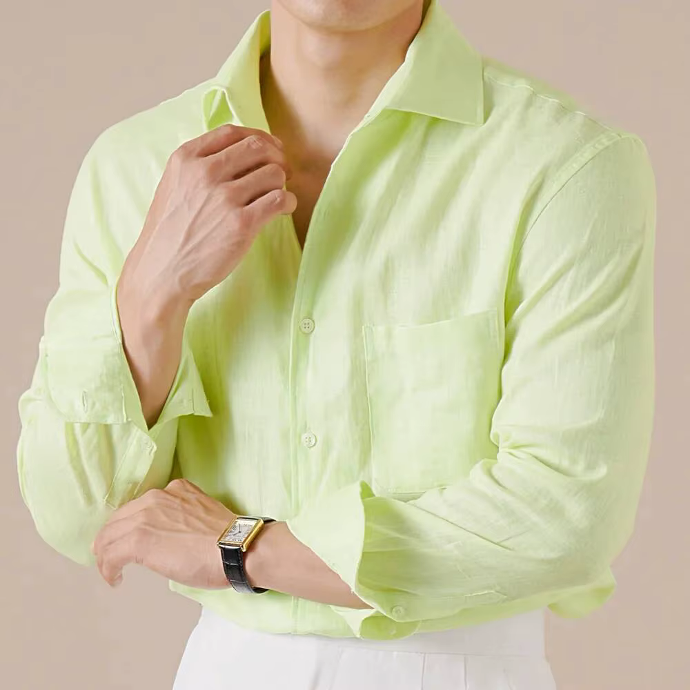 Style italien 100% chemise en lin hommes décontracté affaires couleur unie déplacements respirant printemps et automne Camisa Social Masculina