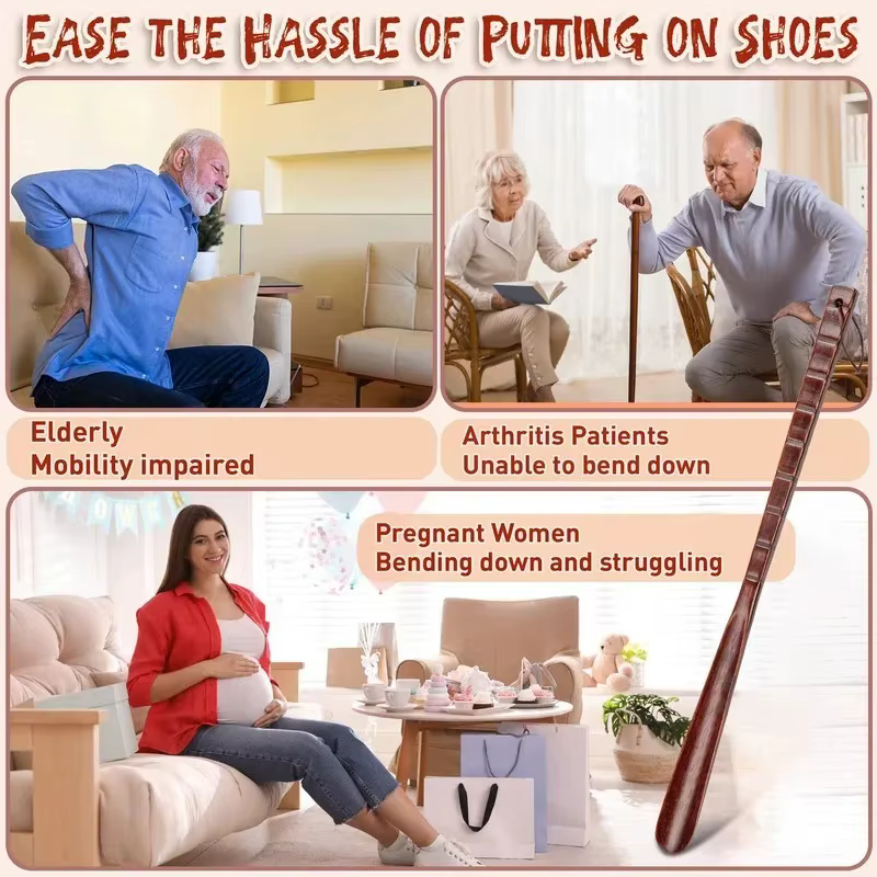 Chausse-pied professionnel en bois durable de 55CM/70CM/75CM avec manche long flexible pour seniors – Outil domestique pour enfiler les chaussures