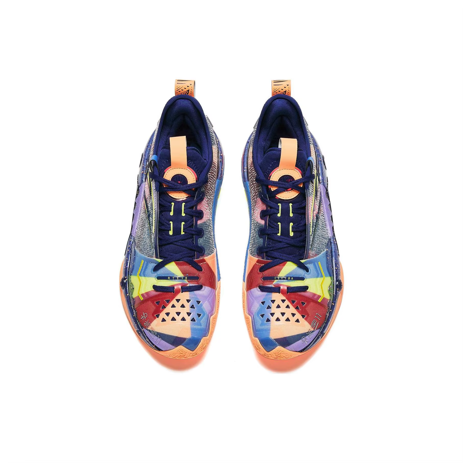 POIZON Anta Shock Wave 5 Pro Chaussures de basket-ball basses résistantes à l'usure pour hommes Bleu Orange 112421111S-2