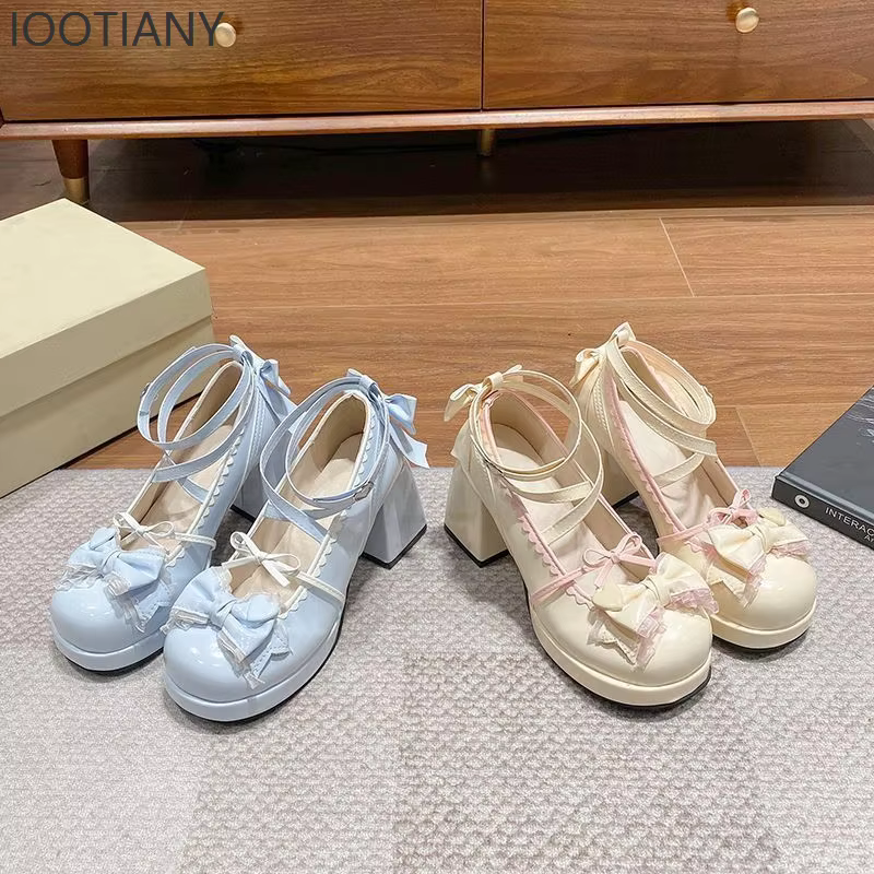 Japonais mignon dames talons hauts sangle croisée Mary Jane chaussures princesse jeu de rôle Lolita