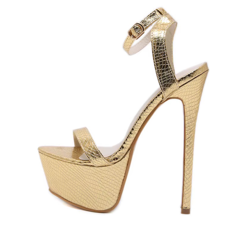Sandales à talons hauts dorés pour femmes, chaussures de strip-teaseuse sexy, escarpins de fête, sandales à plateforme gladiateur, taille 35-42, drop sunshine, 17cm