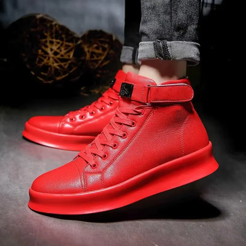 Mode luxe hommes rouge baskets hautes en cuir PU espadrilles décontractées