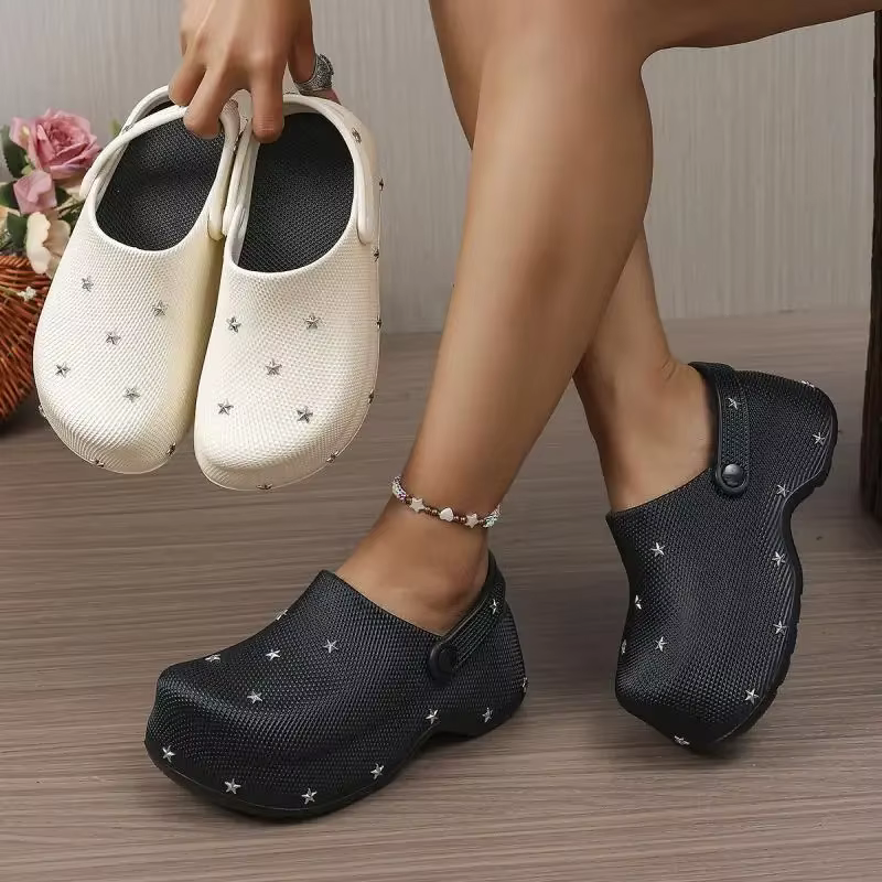 Sandales Sabots Plateforme Chunky Y2K Étoile Métallique Femme Été 2026 – Chaussures de Jardin à Semelle Épaisse et