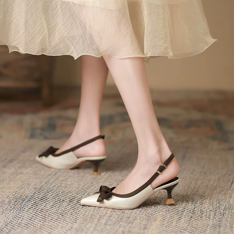 Sandales fermées pour femme été 2025 chaussures Sexy nœud bout pointu avec talons bas H confort Chic et élégant chaussures pour femmes quotidiennes