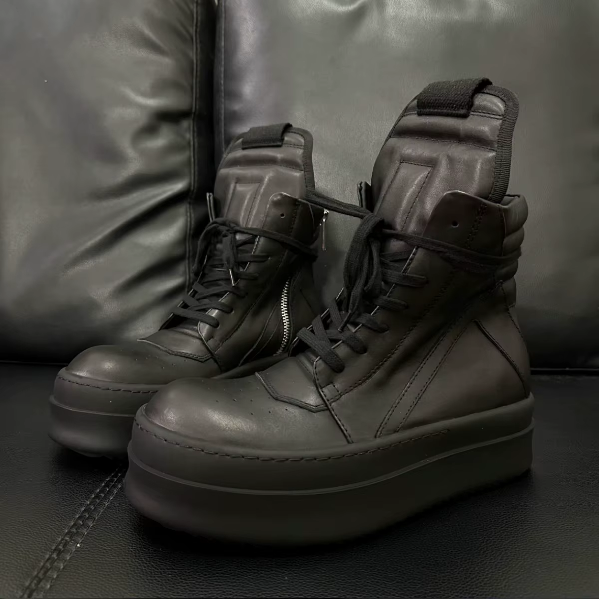 Ro classique concepteur hommes chaussure femmes Sneaker entièrement en cuir noir bottine haut chaussures décontractées fermeture éclair 6 cm semelle épaisse bottes