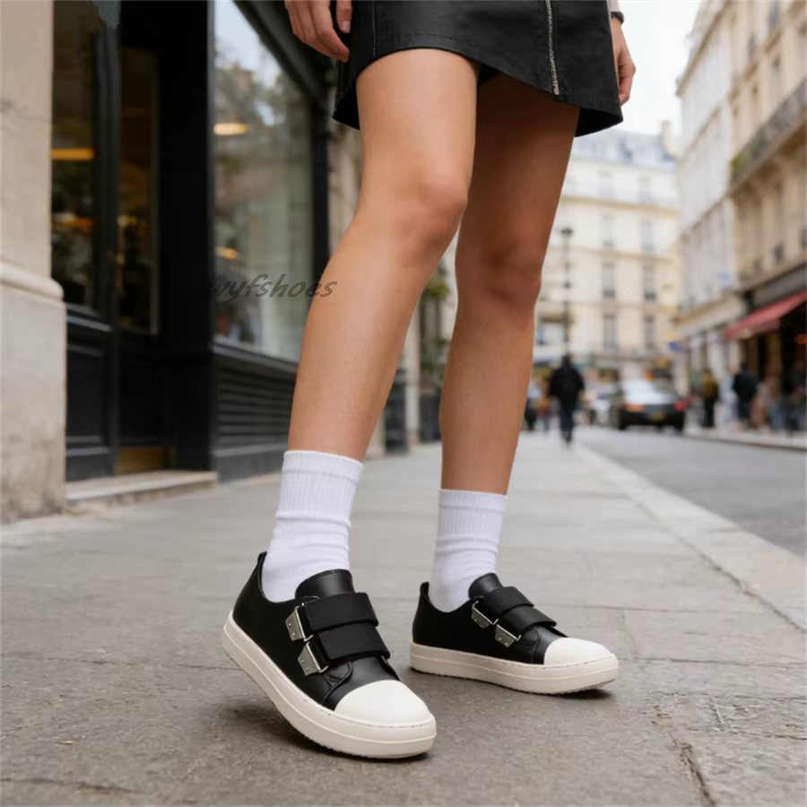 Baskets plateforme en cuir noir pour hommes et femmes