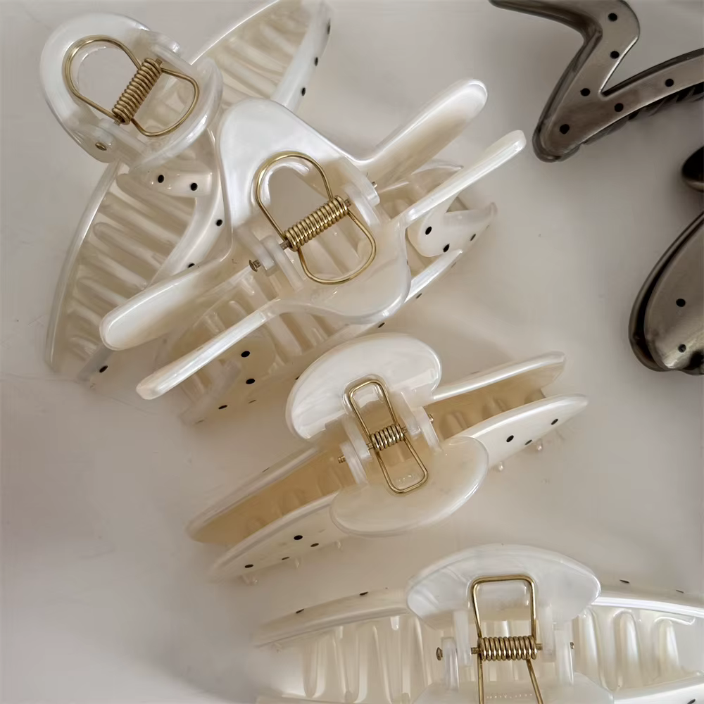 Barrettes à cheveux pour femmes style français, grandes, noires, à pois ondulés, accessoires de mode pour filles, pinces à cheveux douces, coiffure