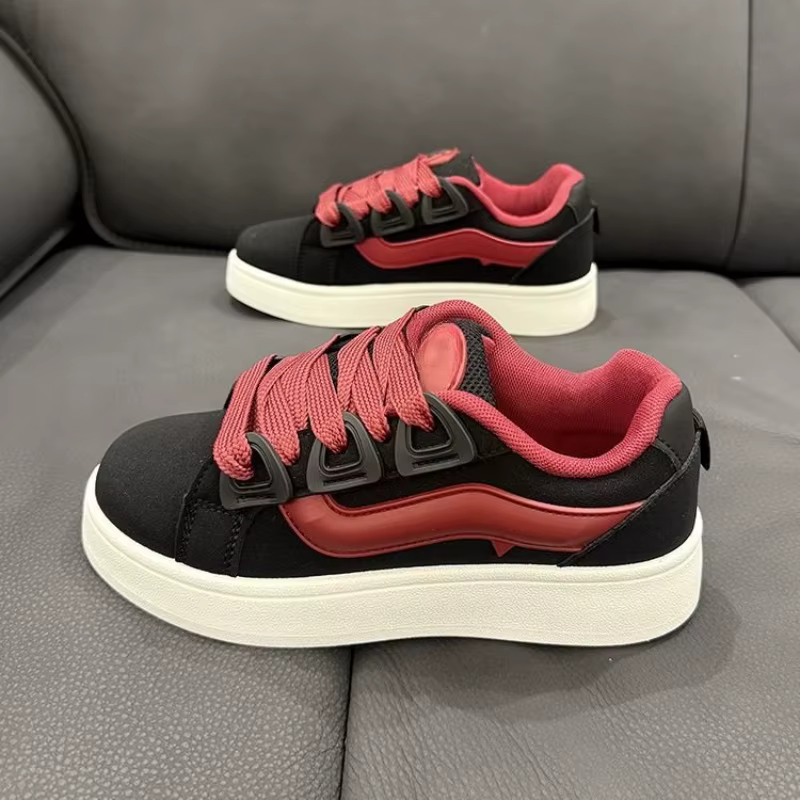 Nouvelles Chaussures Vulcanisées Noires pour Femmes 2025 – Baskets Décontractées à Plateforme Style Vintage Sportif